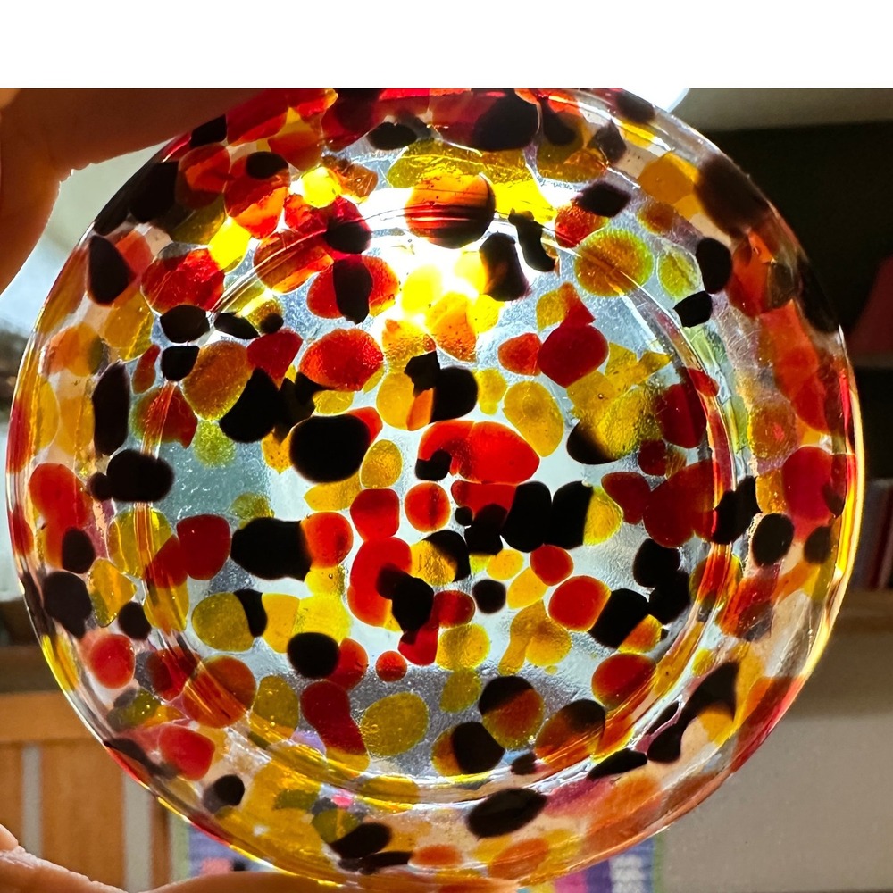 Carnival Art Glass Confetti Trinket Jar Bohemian Maximalist Hand Blown 5" Decor